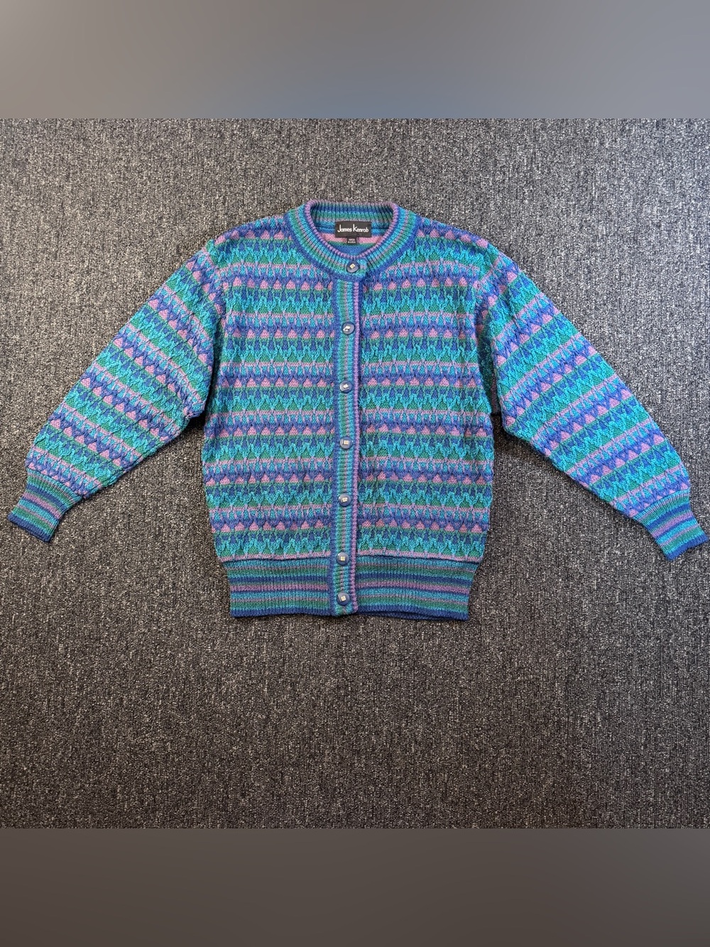 VTG James Kenrob Knit Cardigan Sweater Sz M Eclectic Grandpa Textured Geometric